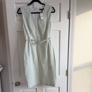 Brooks Brothers Mint Green Sleeveless V-Neck Midi Dress with Slim Belt